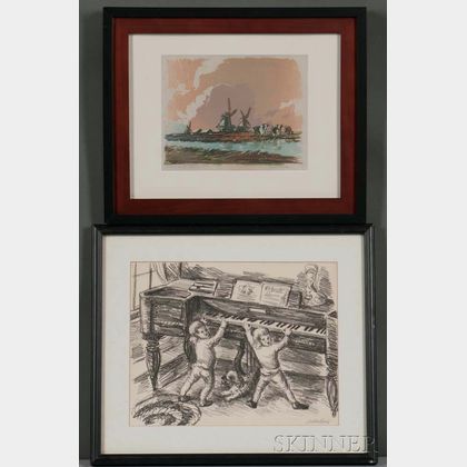 Two Framed Prints: Waldo Pierce (American, 1884-1970),Two Children at a Piano