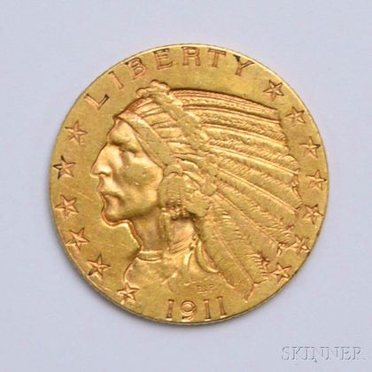 1911-S $5 Indian Head Gold Coin. Estimate $200-400
