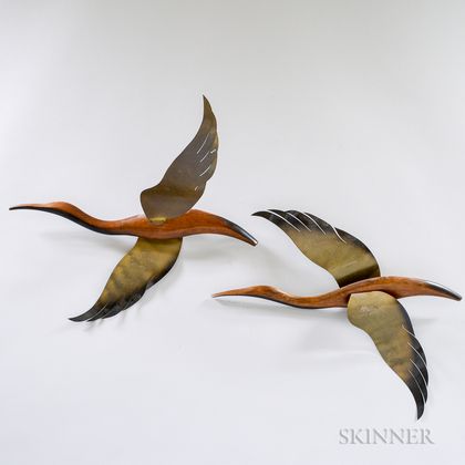 Pair of Maseteers Wood and Metal Stylized Bird Sculptures