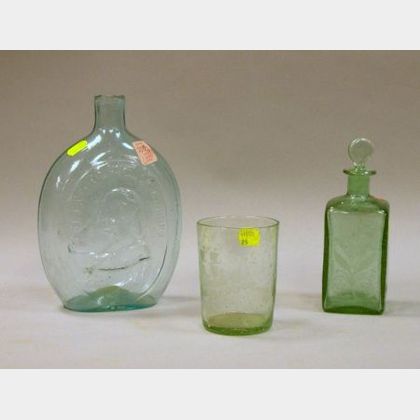 "Gen Taylor Never Surrenders-The Father of His Country" Aqua Blown Glass Flask