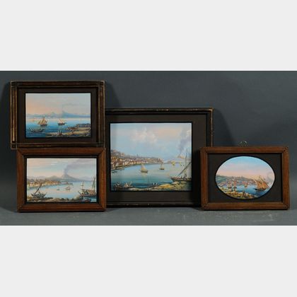 Italian School, 19th/20th Century Lot of Four Views of Vesuvius and the Bay of Naples.