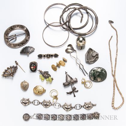 Group of Antique Sterling Silver and Costume Jewelry