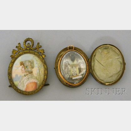 18th Century Cased Ivory Memorial Pendant and a Hand-painted Ivory Portrait Miniature