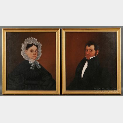 American School, 19th Century Pair of Portraits of Levi and Sophia Pitts, Columbia County, New York.