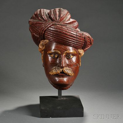 Carved and Painted Turk's Head Countertop Tobacconist Figure