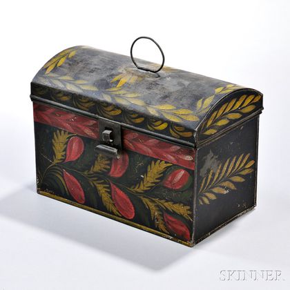 Paint-decorated Dome-top Tin Document Box