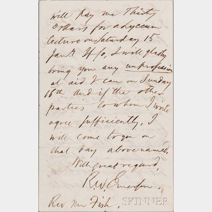 Emerson, Ralph Waldo (1803-1882) Autograph Letter Signed, Concord, 22 October 1858.