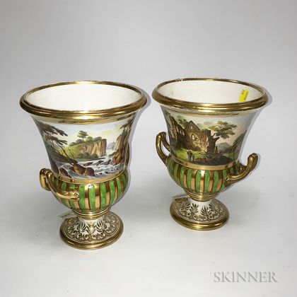 Pair of Derby Porcelain Landscape Vases