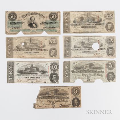 Seven 1863 Confederate Notes