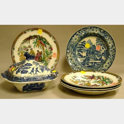 Six Pieces of Decorated Staffordshire Tableware