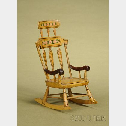 Miniature New England Polychrome-painted Comb-back Windsor Rocking Chair