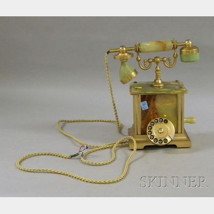 Italian Onyx and Metal Gold Plated Telephone