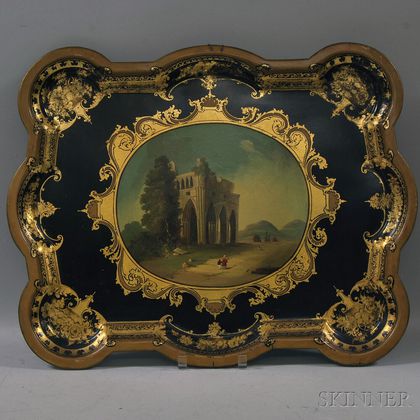 European Painted and Gilded Shaped Tole Tray