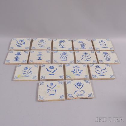 Sixteen Blue and White Floral-decorated Delft Tiles