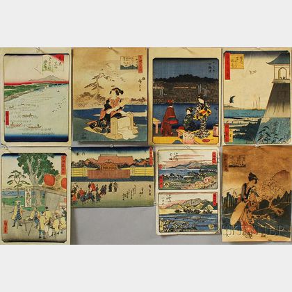 Eight Utagawa Hiroshige (1797-1858) Woodblock Prints