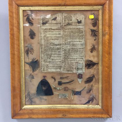 Framed Group of Cock Fighting Accessories and Rules
