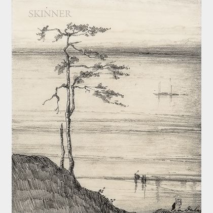 Léon Dabo (American, 1868-1960) Two Drawings: Riverside Tree