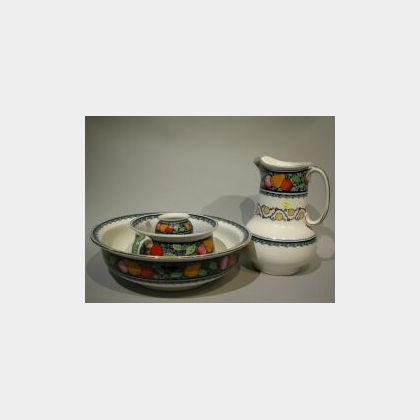 Five-piece Keeling & Co. Lasalware Fruit Decorated Ceramic Chamber Set. 