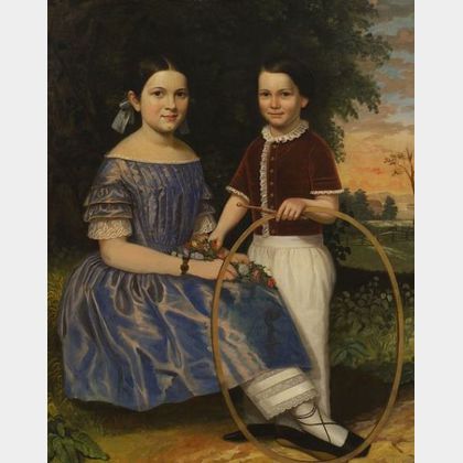Attributed to John Carlin (New York City, 1813-1891) Portrait of Ellen F. (b. 1839) and Her Brother George Lemuel Clark (1845-1851),Ne