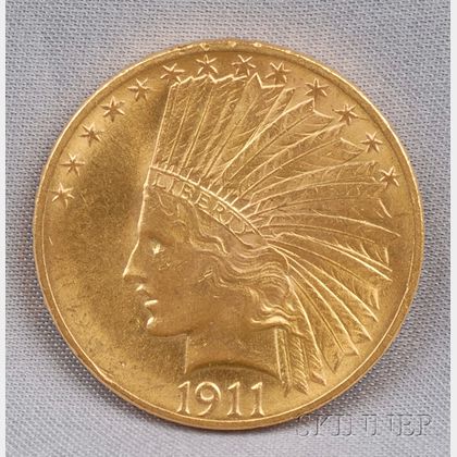 1911 Indian Head Eagle Ten Dollar Gold Coin. Estimate $500-700