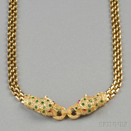 14kt Gold, Emerald, Ruby, and Diamond Necklace