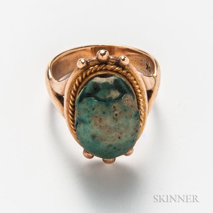14kt Gold and Faience Scarab Ring