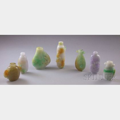 Seven Carved Asian Stone Snuff Bottles