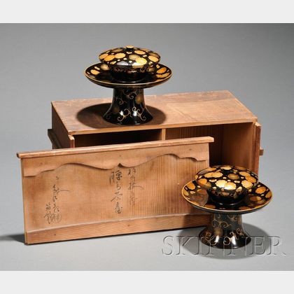 Pair of Lacquered Cup Stands and Covers