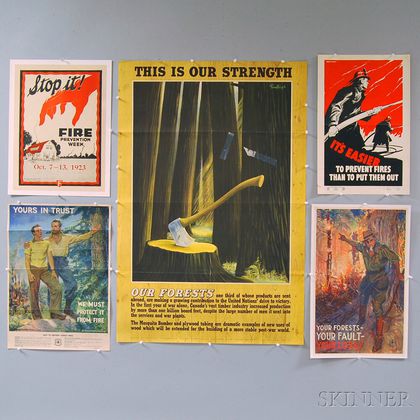 Five U.S. Firefighting and Forestry Related Lithograph Posters