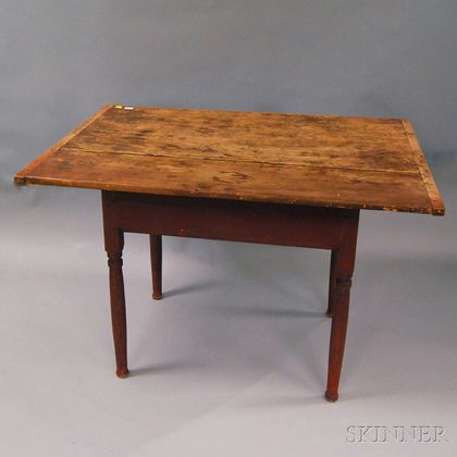 Red-painted Country Pine One-drawer Tavern Table