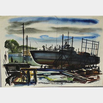 Edwin L. Fulwider (American, 1913-2003) In Herschoff Ship Yards, Bristol, Rhode Island