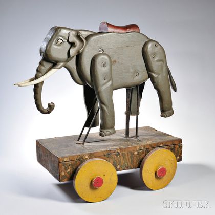 Painted and Carved Elephant Wagon