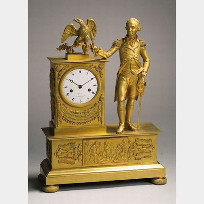 A Neoclassical Cast-Brass and Mercury-Gilded Mantel Clock