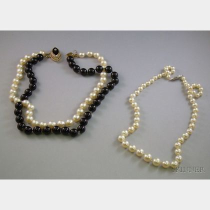 Pearl and Onyx Choker and a Graduated Single-Strand Pearl Necklace.