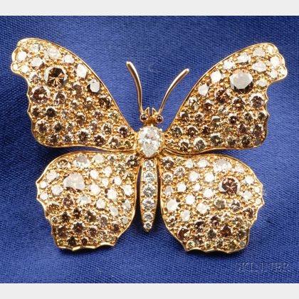 Colored Diamond and Diamond Butterfly Brooch