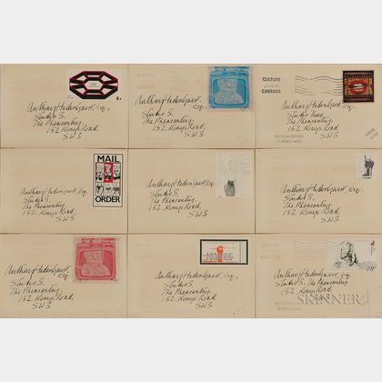 Nine Culture Carriers - Stamp Out Art Project Envelopes: Derek Boshier (British, b. 1937),Octagon; David Hockney (British, b. 1937),T