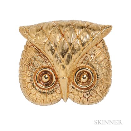 Large 18kt Gold Owl Pendant/Brooch, Tiffany & Co.