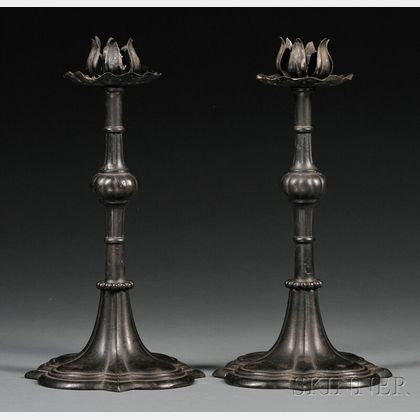 Pair of Gothic Revival Cast Iron Candlesticks