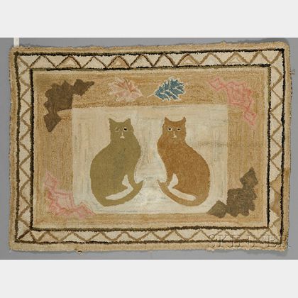 Figural Hooked Rug with Two Cats