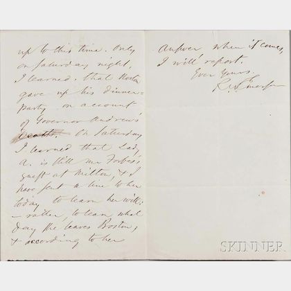 Emerson, Ralph Waldo (1803-1882) Autograph Letter Signed, 4 November [n.d., 1867?].