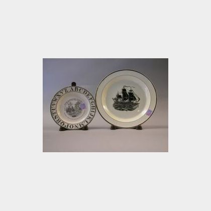 English Creamware Marine Plate and a Childs Staffordshire ABC Plate. 