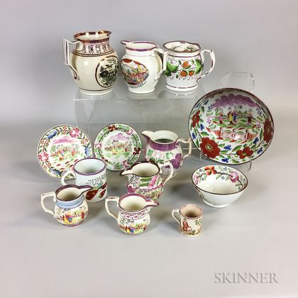 Thirteen Pink Lustre Ceramic Tableware Items