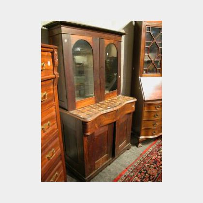 Victorian Rosewood Veneer and Parquetry Book Cabinet. 