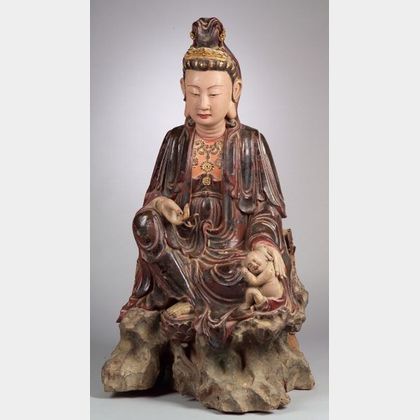 Carved Wooden Image of Avalokiteshvara