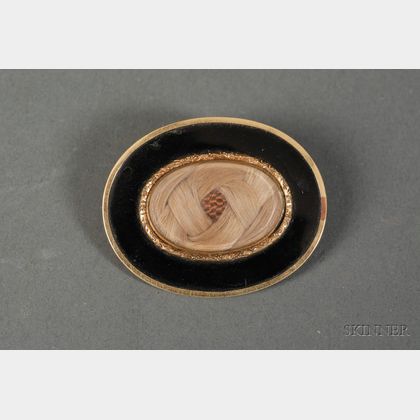 Gold and Hairwork Memorial Brooch, with Civil War Correspondence Letters