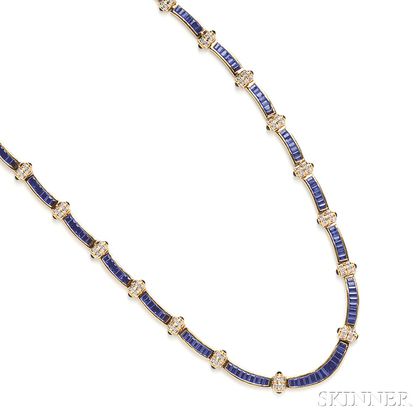 18kt Gold, Sapphire, and Diamond Necklace