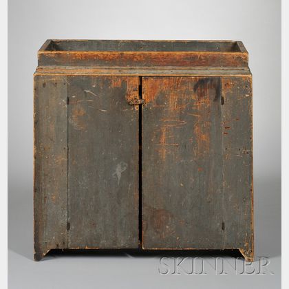 Small Gray-painted Pine Dry Sink with Two Cabinet Doors