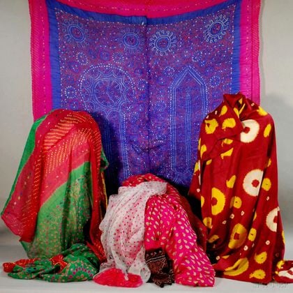 Five Multicolored Indian Silk Wraps
