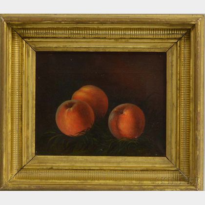 American School, 19th Century Still Life with Three Peaches in the Grass