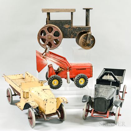Four Painted Steel and Tin Vehicles